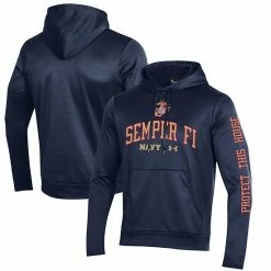 Men's Under Armour Navy Navy Midshipmen Rivalry USMC 2-Hit Fleece Pullover Hoodie