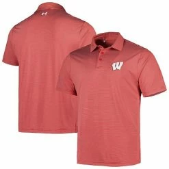 Men's Under Armour Red Wisconsin Badgers Green Trail Stripe Polo