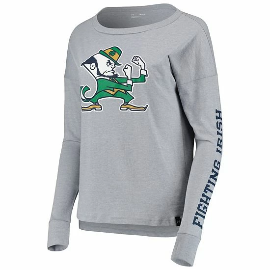 Women's Under Armour Heathered Gray Notre Dame Fighting Irish 2-Hit Performance Long Sleeve T-Shirt 3 Women's Under Armour Heathered Gray Notre Dame Fighting Irish 2-Hit Performance Long Sleeve T-Shirt - Image 3