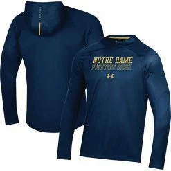 Men's Under Armour Navy Notre Dame Fighting Irish Performance Raglan Sideline Hooded Long Sleeve T-Shirt