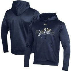 Men's Under Armour Navy Navy Midshipmen Logo Stripe Fleece Pullover Hoodie