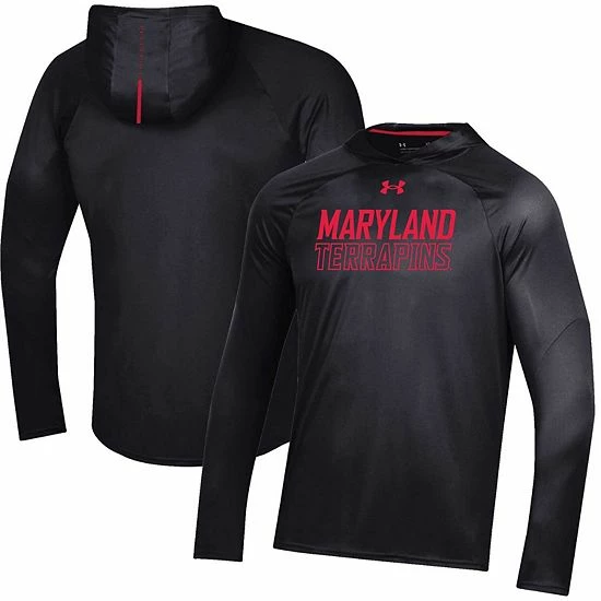 Men's Under Armour Black Maryland Terrapins Performance Raglan Sideline Hooded Long Sleeve T-Shirt 1 Men's Under Armour Black Maryland Terrapins Performance Raglan Sideline Hooded Long Sleeve T-Shirt