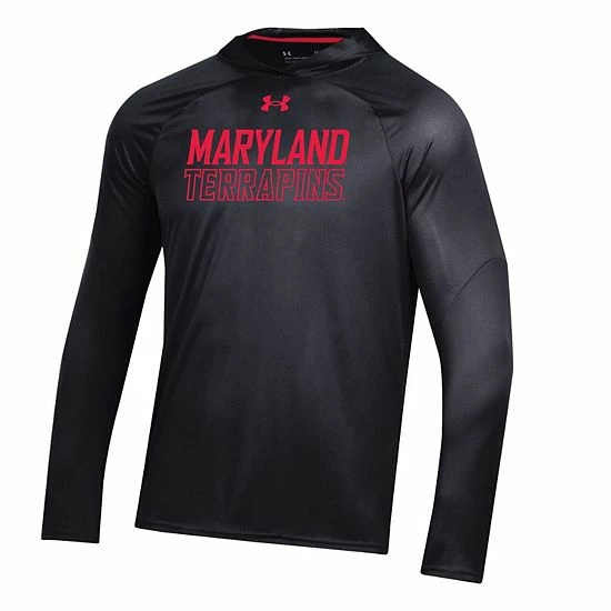 Men's Under Armour Black Maryland Terrapins Performance Raglan Sideline Hooded Long Sleeve T-Shirt 3 Men's Under Armour Black Maryland Terrapins Performance Raglan Sideline Hooded Long Sleeve T-Shirt - Image 3