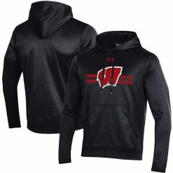 Men's Under Armour Black Wisconsin Badgers Logo Stripe Fleece Pullover Hoodie