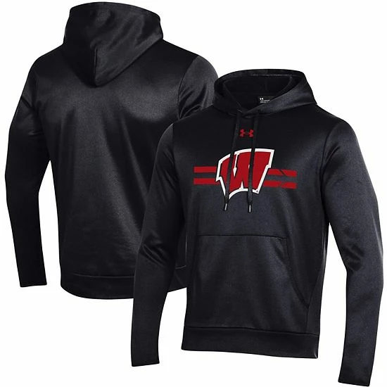 Men's Under Armour Black Wisconsin Badgers Logo Stripe Fleece Pullover Hoodie 2 Men's Under Armour Black Wisconsin Badgers Logo Stripe Fleece Pullover Hoodie - Image 2
