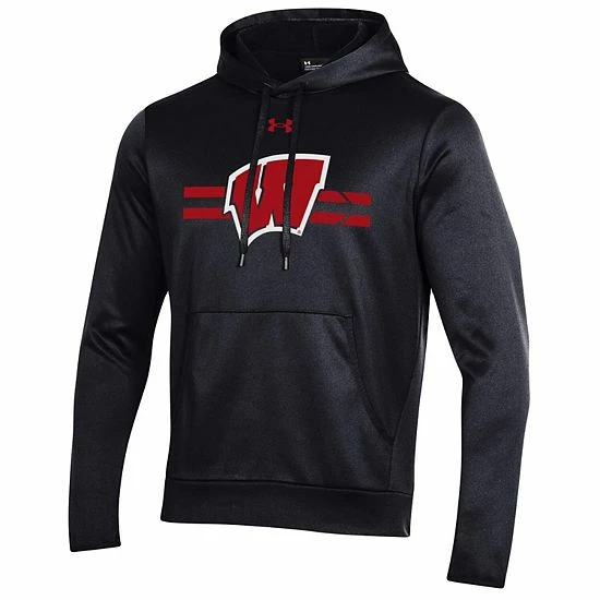 Men's Under Armour Black Wisconsin Badgers Logo Stripe Fleece Pullover Hoodie 3 Men's Under Armour Black Wisconsin Badgers Logo Stripe Fleece Pullover Hoodie - Image 3