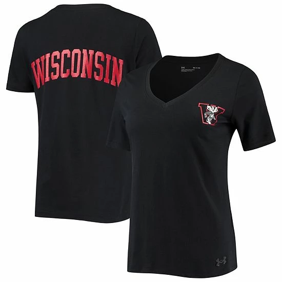 Women's Under Armour Black Wisconsin Badgers Vault V-Neck T-Shirt 1 Women's Under Armour Black Wisconsin Badgers Vault V-Neck T-Shirt