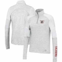 Women's Under Armour Heathered Gray Wisconsin Badgers Sleeve Hit Raglan Quarter-Zip Jacket