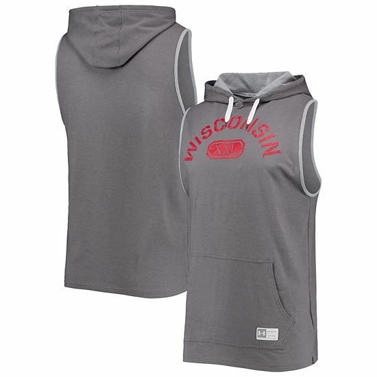 Men's Under Armour Gray Wisconsin Badgers Sleeveless Pullover Hoodie 2 Men's Under Armour Gray Wisconsin Badgers Sleeveless Pullover Hoodie - Image 2