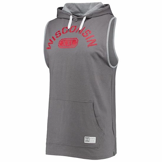 Men's Under Armour Gray Wisconsin Badgers Sleeveless Pullover Hoodie 3 Men's Under Armour Gray Wisconsin Badgers Sleeveless Pullover Hoodie - Image 3