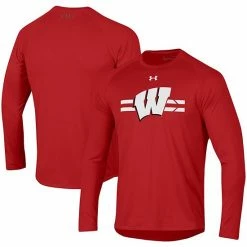 Men's Under Armour Red Wisconsin Badgers Logo Stripe Performance Raglan Long Sleeve T-Shirt