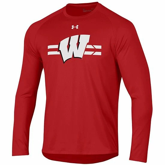 Men's Under Armour Red Wisconsin Badgers Logo Stripe Performance Raglan Long Sleeve T-Shirt 2 Men's Under Armour Red Wisconsin Badgers Logo Stripe Performance Raglan Long Sleeve T-Shirt - Image 2