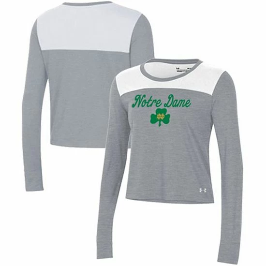 Women's Under Armour White/Gray Notre Dame Fighting Irish Vault Cropped Long Sleeve T-Shirt 2 Women's Under Armour White/Gray Notre Dame Fighting Irish Vault Cropped Long Sleeve T-Shirt - Image 2
