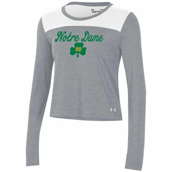 Women's Under Armour White/Gray Notre Dame Fighting Irish Vault Cropped Long Sleeve T-Shirt 3 Women's Under Armour White/Gray Notre Dame Fighting Irish Vault Cropped Long Sleeve T-Shirt - Image 3