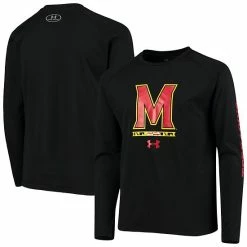 Youth Under Armour Black Maryland Terrapins 2-Hit Raglan Performance Long Sleeve T-Shirt
