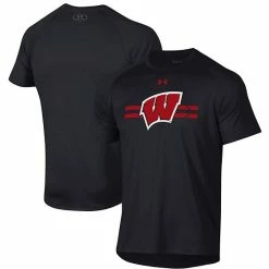 Men's Under Armour Black Wisconsin Badgers Logo Stripe Performance Raglan T-Shirt