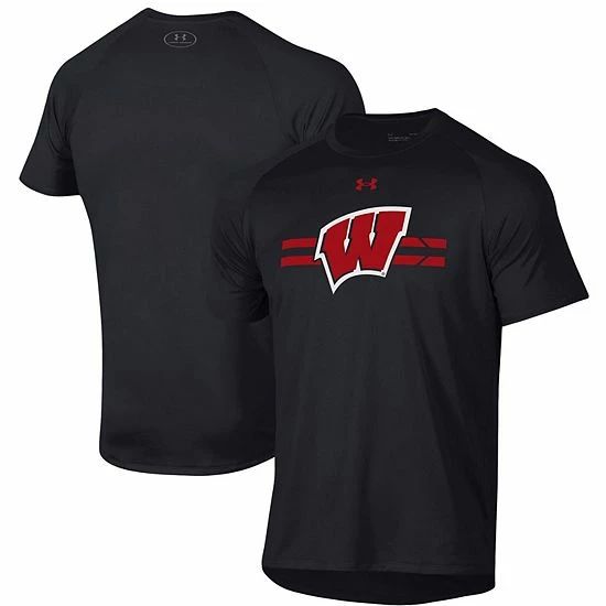 Men's Under Armour Black Wisconsin Badgers Logo Stripe Performance Raglan T-Shirt 2 Men's Under Armour Black Wisconsin Badgers Logo Stripe Performance Raglan T-Shirt - Image 2