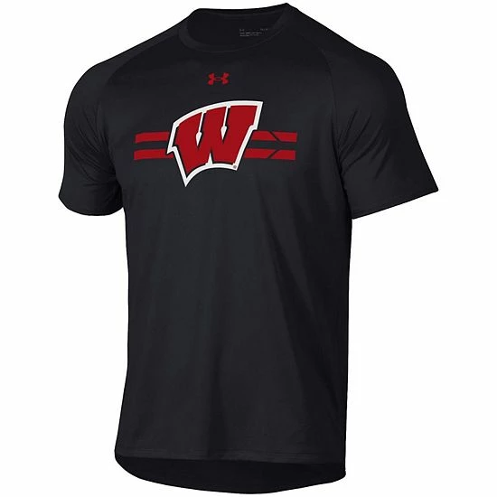 Men's Under Armour Black Wisconsin Badgers Logo Stripe Performance Raglan T-Shirt 3 Men's Under Armour Black Wisconsin Badgers Logo Stripe Performance Raglan T-Shirt - Image 3
