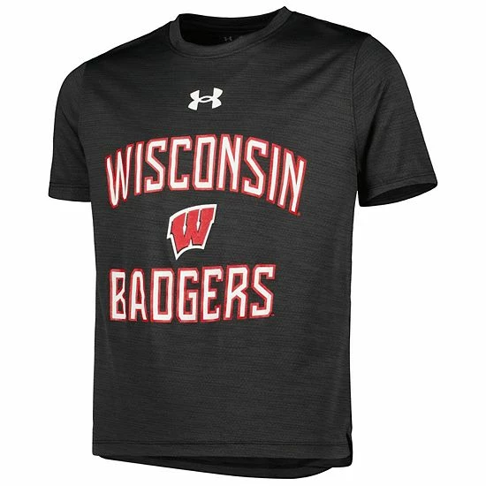 Youth Under Armour Heathered Black Wisconsin Badgers Vent Tech Mesh T-Shirt 3 Youth Under Armour Heathered Black Wisconsin Badgers Vent Tech Mesh T-Shirt - Image 3