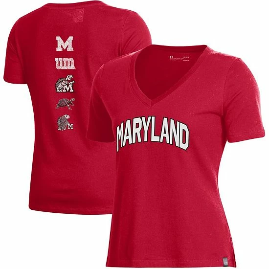 Women's Under Armour Red Maryland Terrapins Spine Print V-Neck T-Shirt 2 Women's Under Armour Red Maryland Terrapins Spine Print V-Neck T-Shirt - Image 2