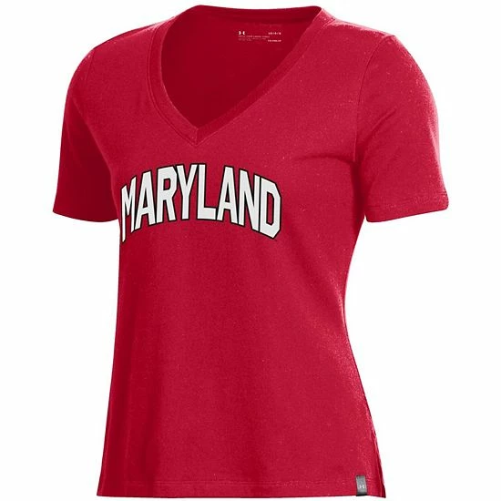 Women's Under Armour Red Maryland Terrapins Spine Print V-Neck T-Shirt 3 Women's Under Armour Red Maryland Terrapins Spine Print V-Neck T-Shirt - Image 3