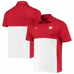 Men's Under Armour Red/White Wisconsin Badgers Blocked Coaches Performance Polo