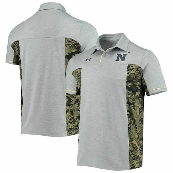 Men's Under Armour Heathered Gray Navy Midshipmen Freedom Performance Polo 1 Men's Under Armour Heathered Gray Navy Midshipmen Freedom Performance Polo