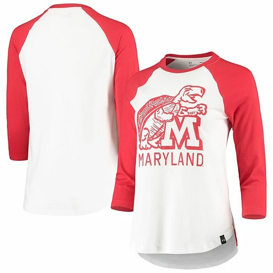 Women's Under Armour White/Red Maryland Terrapins Performance Cotton 3/4-Sleeve Raglan T-Shirt 1 Women's Under Armour White/Red Maryland Terrapins Performance Cotton 3/4-Sleeve Raglan T-Shirt