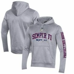 Men's Under Armour Gray Navy Midshipmen Rivalry USMC 2-Hit Fleece Pullover Hoodie