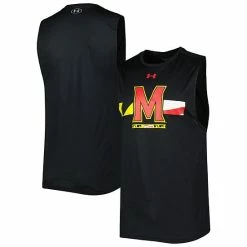 Men's Under Armour Black Maryland Terrapins Logo Striped Tech Performance Tank Top