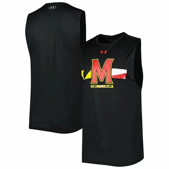 Men's Under Armour Black Maryland Terrapins Logo Striped Tech Performance Tank Top 2 Men's Under Armour Black Maryland Terrapins Logo Striped Tech Performance Tank Top - Image 2
