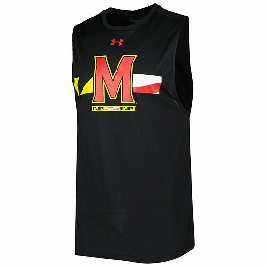 Men's Under Armour Black Maryland Terrapins Logo Striped Tech Performance Tank Top 3 Men's Under Armour Black Maryland Terrapins Logo Striped Tech Performance Tank Top - Image 3
