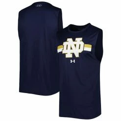 Men's Under Armour Navy Notre Dame Fighting Irish Logo Striped Tech Performance Tank Top