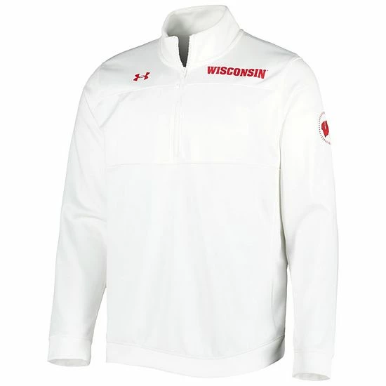 Men's Under Armour White Wisconsin Badgers Universal Mock Neck Half-Zip Jacket 3 Men's Under Armour White Wisconsin Badgers Universal Mock Neck Half-Zip Jacket - Image 3