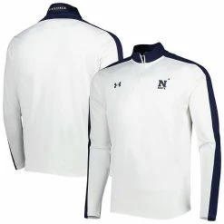 Men's Under Armour White Navy Midshipmen Lightweight Mock Neck Performance Quarter-Zip Jacket