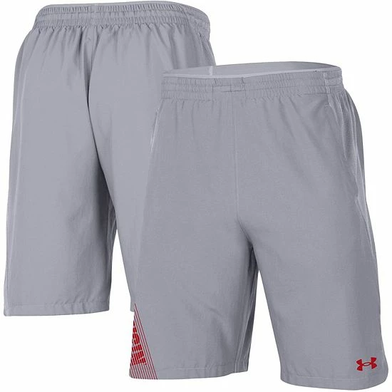 Men's Under Armour Gray Wisconsin Badgers 2021 Sideline Woven Shorts 1 Men's Under Armour Gray Wisconsin Badgers 2021 Sideline Woven Shorts