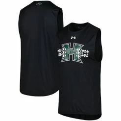 Men's Under Armour Black Hawaii Warriors Logo Striped Tech Performance Tank Top