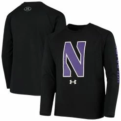 Youth Under Armour Black Northwestern Wildcats 2-Hit Raglan Performance Long Sleeve T-Shirt