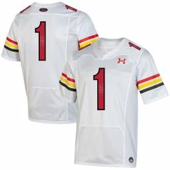 Men's Under Armour #1 White Maryland Terrapins Throwback Special Game Jersey