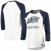 Women's Under Armour White/Navy Navy Midshipmen Performance Cotton 3/4-Sleeve Raglan T-Shirt