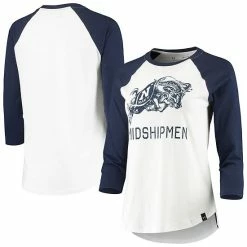 Women's Under Armour White/Navy Navy Midshipmen Performance Cotton 3/4-Sleeve Raglan T-Shirt