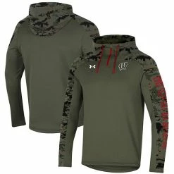 Men's Under Armour Olive Wisconsin Badgers Freedom Quarter-Zip Pullover Hoodie