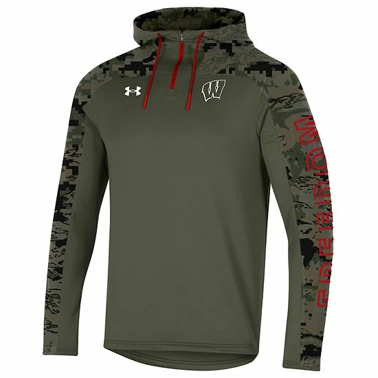Men's Under Armour Olive Wisconsin Badgers Freedom Quarter-Zip Pullover Hoodie 3 Men's Under Armour Olive Wisconsin Badgers Freedom Quarter-Zip Pullover Hoodie - Image 3