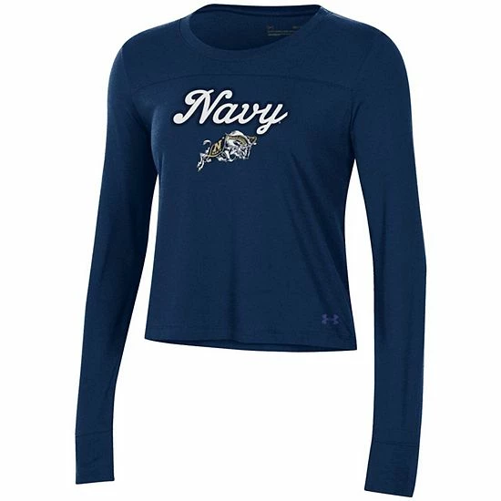 Women's Under Armour Navy Navy Midshipmen Vault Cropped Long Sleeve T-Shirt 3 Women's Under Armour Navy Navy Midshipmen Vault Cropped Long Sleeve T-Shirt - Image 3