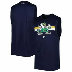 Men's Under Armour Navy Notre Dame Fighting Irish Logo Striped Tech Performance Tank Top