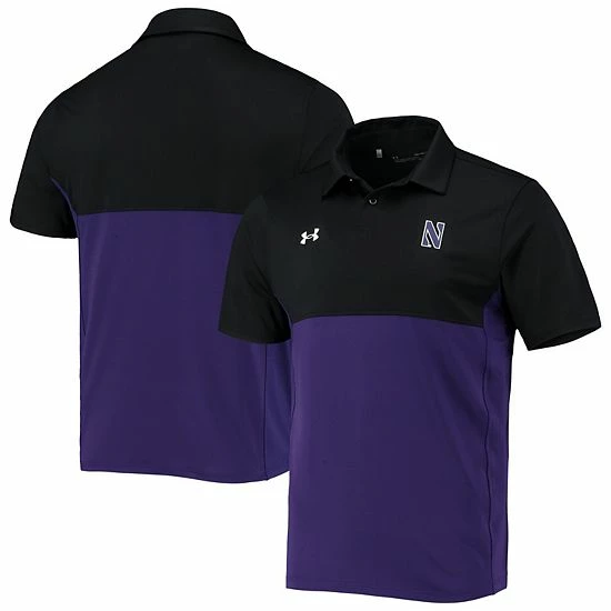 Men's Under Armour Black/Purple Northwestern Wildcats 2022 Blocked Coaches Performance Polo 2 Men's Under Armour Black/Purple Northwestern Wildcats 2022 Blocked Coaches Performance Polo - Image 2