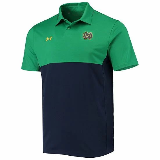Men's Under Armour Green/Navy Notre Dame Fighting Irish 2022 Blocked Coaches Performance Polo 3 Men's Under Armour Green/Navy Notre Dame Fighting Irish 2022 Blocked Coaches Performance Polo - Image 3