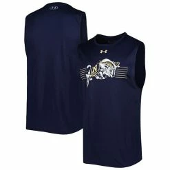 Men's Under Armour Navy Navy Midshipmen Logo Striped Tech Performance Tank Top
