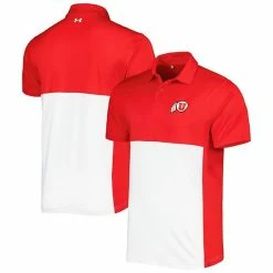 Men's Under Armour Red/White Utah Utes Green Blocked Polo Performance Polo