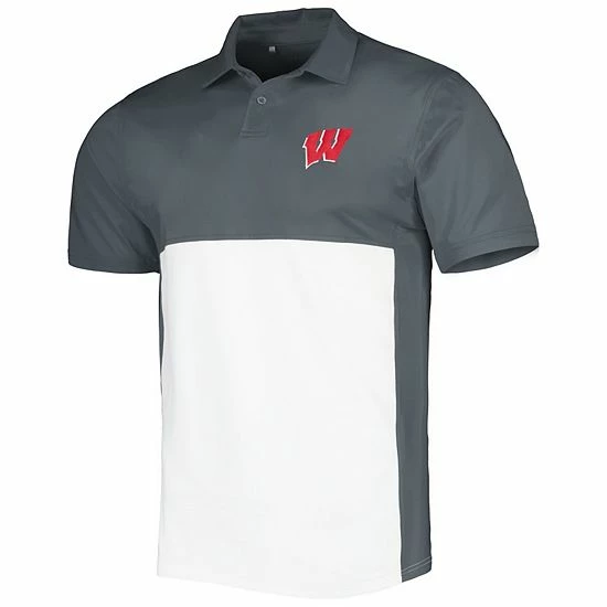 Men's Under Armour Gray/White Wisconsin Badgers Green Blocked Polo Performance Polo 3 Men's Under Armour Gray/White Wisconsin Badgers Green Blocked Polo Performance Polo - Image 3